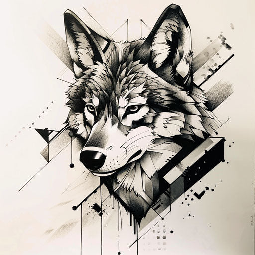Esoteric geometric black and grey wolf