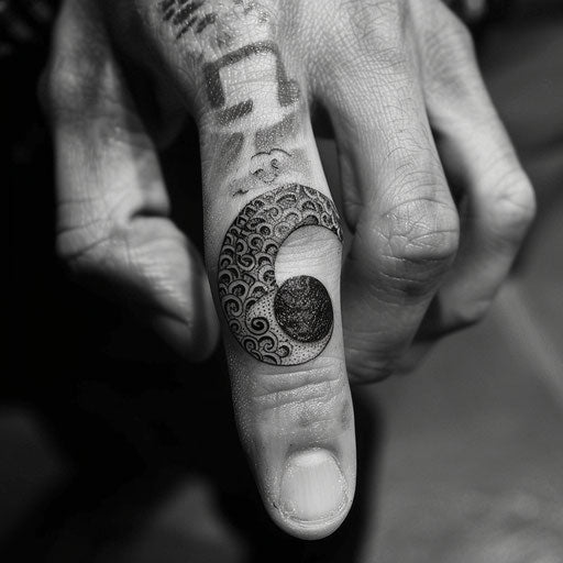 Yin and Yang wedding ring tattoo wrap around finger