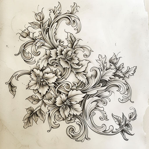 Baroque tattoo sketch of summer henna designs