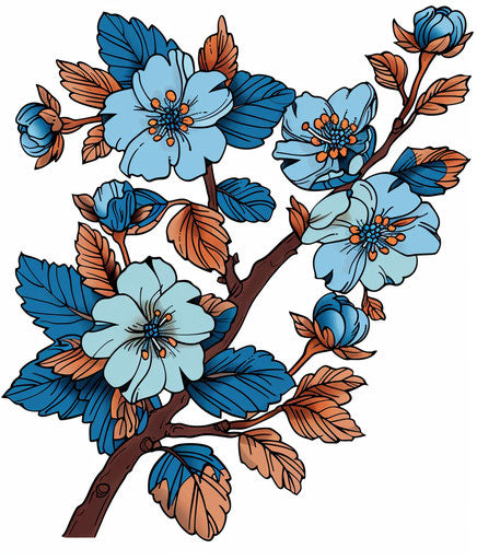 Blue leaves and blue flowers, traditional Japanese style