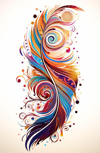 Tribal feather with delicate coloring, playful doodles