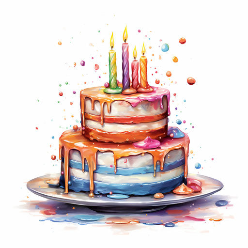 Happy birthday artwork in the style of oil painting on white backdrop