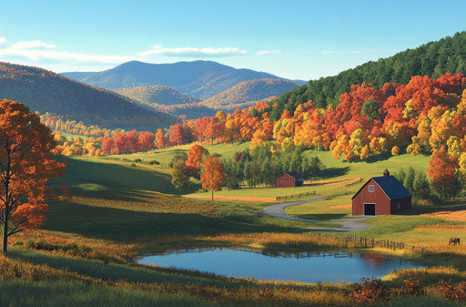 Autumn green mountains - Rustic farmhouses and winding roads