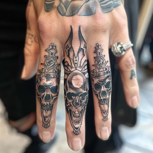 Mystical themes on ring finger tattoos