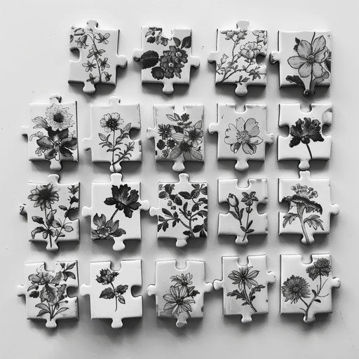 Tiny puzzle piece tattoos with floral patterns