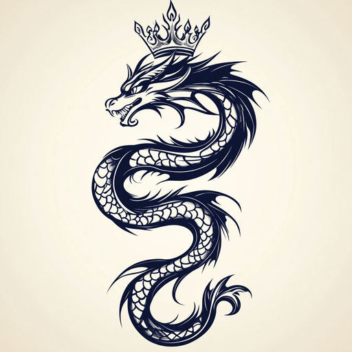 Elegant flat tattoo sketch with a royal dragon
