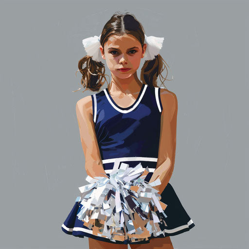 Realistic cheerleader clipart on flat slate grey background
