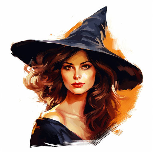 Witch artwork in Oil painting style, on white background