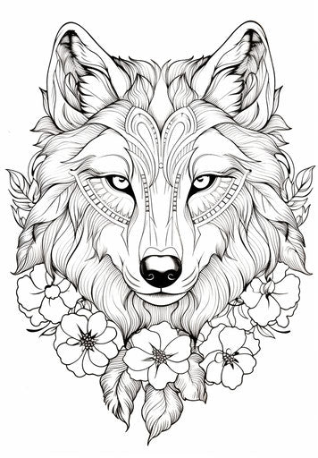 Wolves in floral design in black and white, anemoiacore