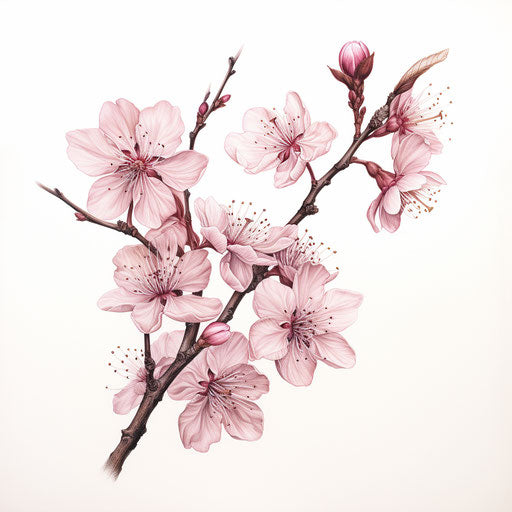 Ink sketch of a flower and leaves on a branch