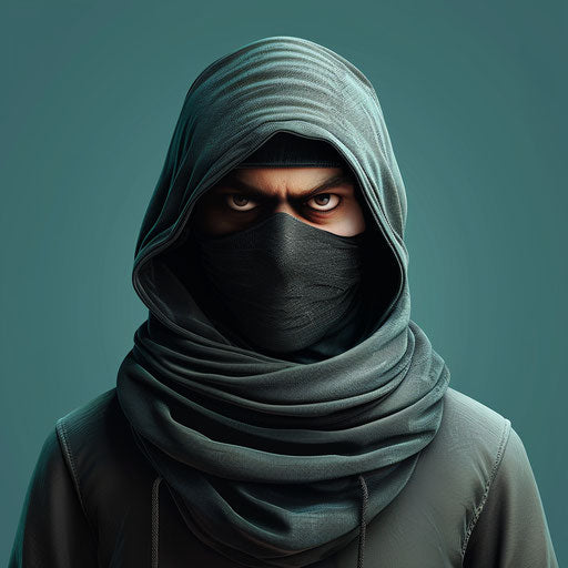 Realistic thief clipart on flat, serene aqua background
