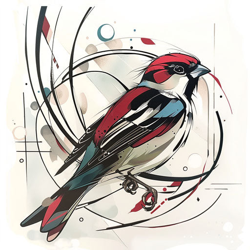 Traditional Japanese sparrow tattoo on white paper