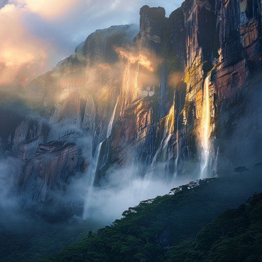 Angel Falls with dramatic lighting and misty ambiance