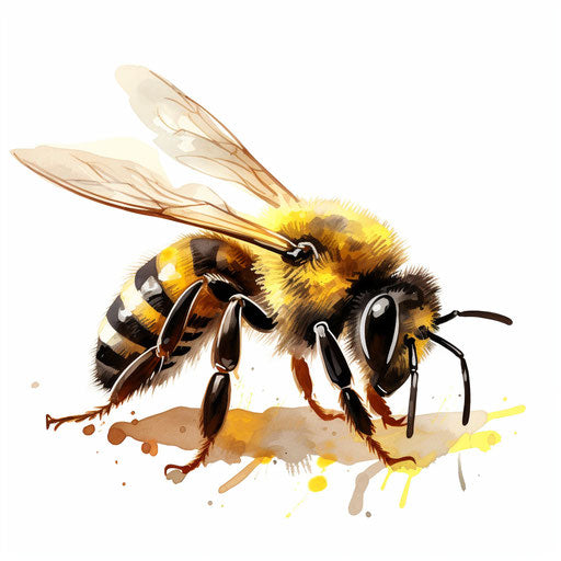 cute bee in Oil painting style, on white background