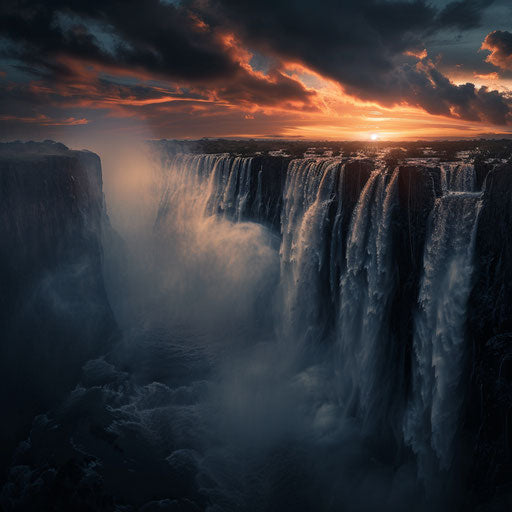 Victoria Falls with moody atmosphere and powerful flow