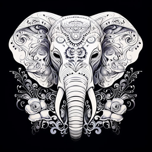 Elephant for Coloring with Intricate Designs in Black and White