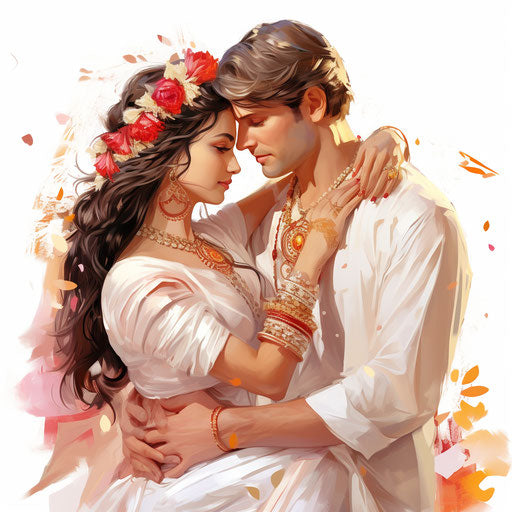 Hindu wedding clipart in the style of Oil painting, on a white background