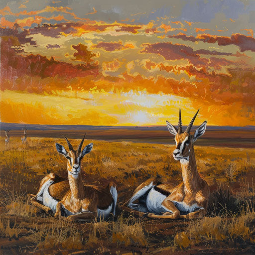 Vibrant sunset on a family of gazelles at rest