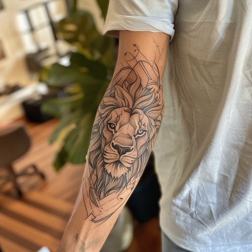 Lion forearm tattoo, Ami James style