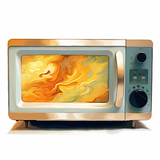 Microwave illustration in the style of Impressionistic Art, on white background