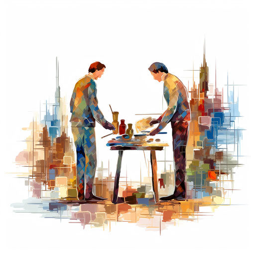 Collaboration clipart in the style of Oil painting, on a white background