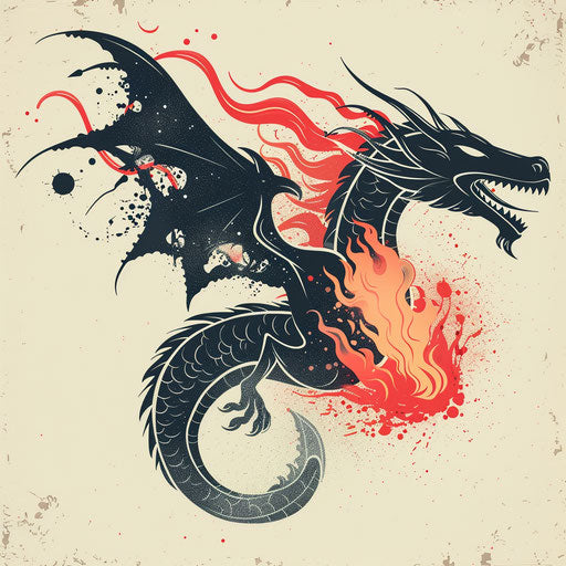 Dragon breathing fire in fantasy inspired clipart style