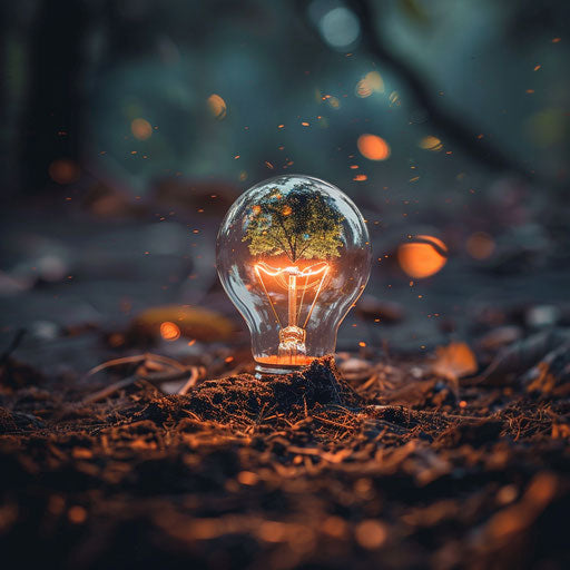 Environmental innovation: tree growing inside a light bulb
