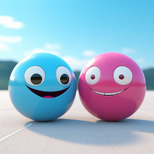Two lovable balls in a colorful sky