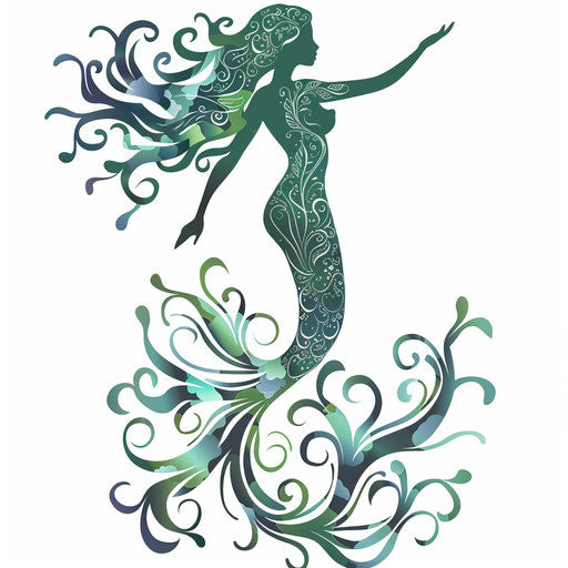 Mystical sketch of a mermaid tattoo against the sea