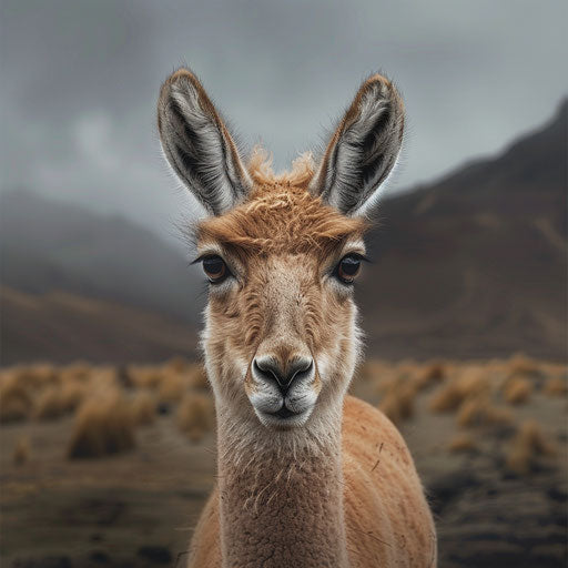 Vicuna in the Andes with a curious gaze
