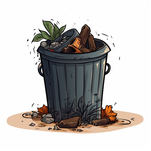 Illustration of rubbish in the style of Chiaroscuro Art, on white background