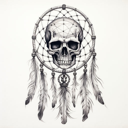 Dream catcher with skull, grotesque style, simplified