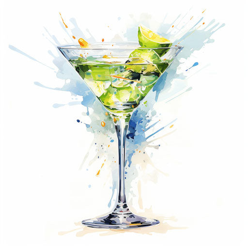 Martini art in the Oil painting style, on a white background