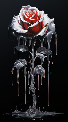 Bloodstained rose dripping into flowers, pop art revivalism