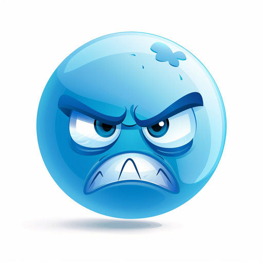 Angry blue smiley face icon on white background