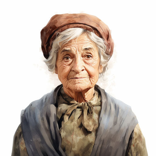 Old lady clipart in the style of oil painting