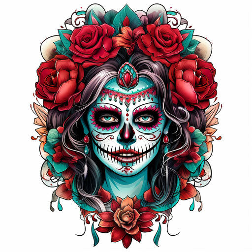 Sugar skull woman tattoo pencil drawing in emerald style