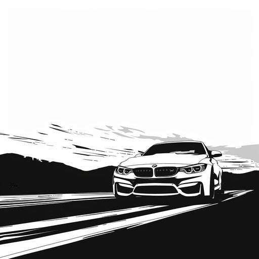 A BMW car in minimalist monochrome style with stark contrasts