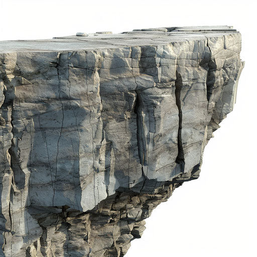 Realistic cliff image on flat white background, detailed textures