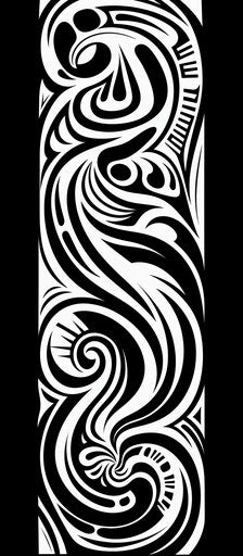 Black and white tribal design with swirls, powerful gestural style