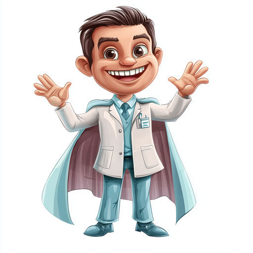 Humorous caricature of a dentist with exaggerated human characteristics