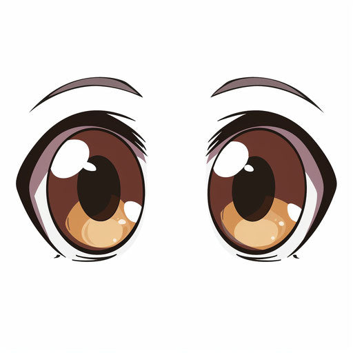 Cartoon eyes, one brown & one white with dark outline