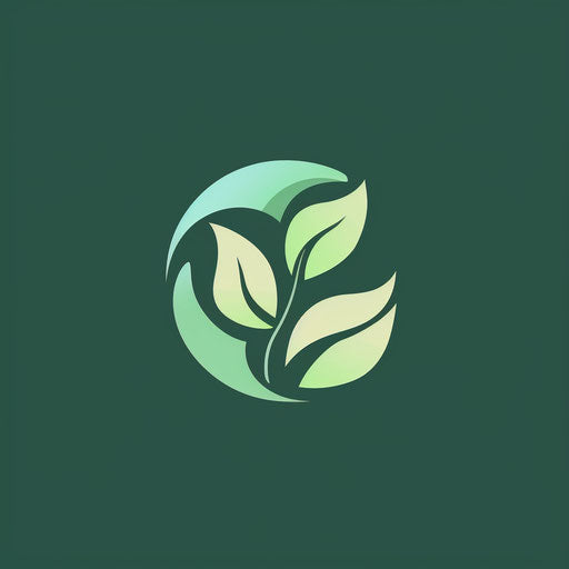 Round logo with stylized leaf on green background