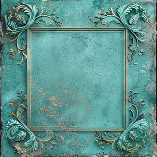 Realistic border clipart with flat teal background, vibrant contrasts and detailed textures