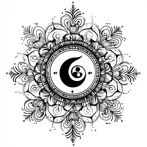 Flat tattoo mandala with yin-yang symbol