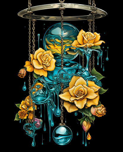 Vibrant glasswork study in teal and yellow spirals