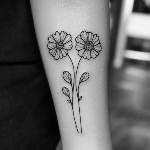 Mother daughter tattoos with matching flowers
