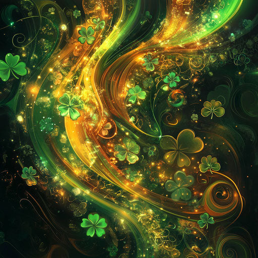 Clovers, rainbows, and pot of gold in Irish designs, Iranian patterns