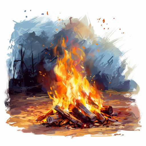 Bonfire clipart in the style of Impressionistic Art, on a white background