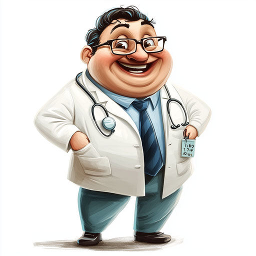 Humorous caricature of a health caricature clipart with human characteristics, exaggerated chubby cheeks, long arms, detailed textures, vibrant colors, cartoon style, smiling, high-resolution, no background, isolated -c 40